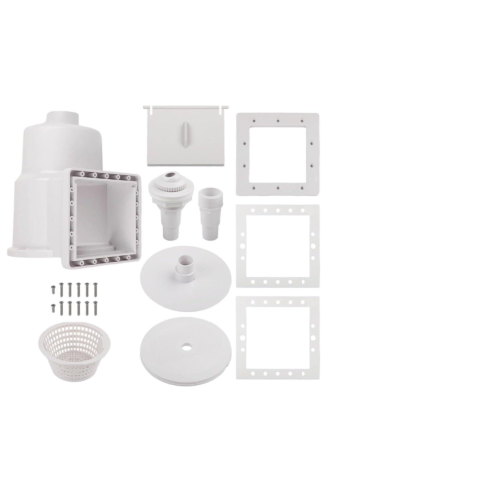 EasyByMall Kit de skimmer de piscina sobre el suelo, repuesto de pared pasante de 6 pulgadas para SP1091LX, placa frontal de plástico ABS resistente a los rayos UV con placa de vacío y adaptador de