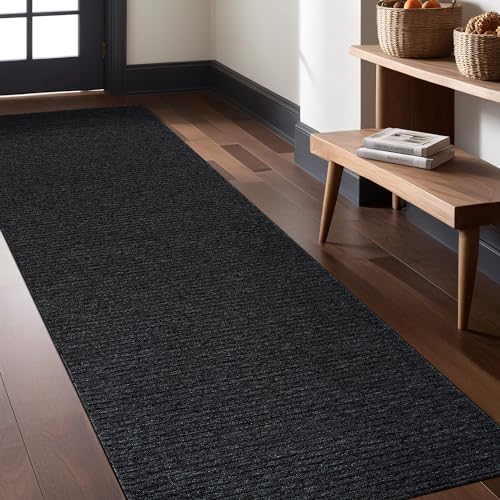 Luul Home Non Slip Dark Gray Solid Rubber Back Thin Runner Rugs for Living Room 2x10 for Kitchen, Rug for Bedroom and Hallway, Stain Resistant Easy Cleaning Non Shedding Carpet Dark Gray 2 x 10