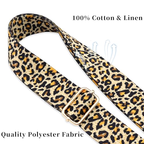 Image of 2Pcs Purse Straps,Replacement Crossbody Set with 1 Silk Scarf, Leopard Guitar Strap, Adjustable Canvas Handbag Strap for Girl Women Gift-Orange Leopard