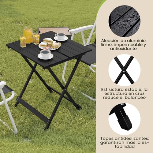 WOLTU Mesa Plegable de Camping, Mesa Portatil Ligera de Aluminio, Mesita Auxiliar de Playa Jardín Balcón y Picnic, 50,5x47x59,5 cm, Negro - imagen 6