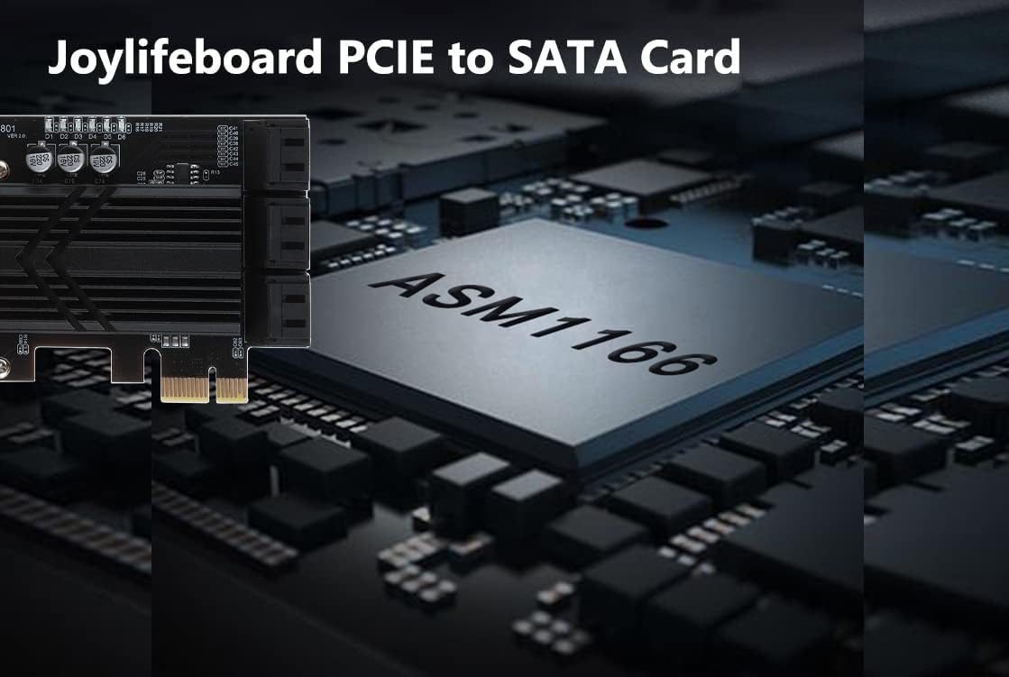 ASM1166 PCIe X1 SATA Card 6 Ports, Non Raid, Joylifeboard PCIE SATA III Controller Expansion Card 6 Gbps, Support 6 SATA 3.0 Devices, PCIe SATA Card with 6 SATA Cables+Thin Bracket
