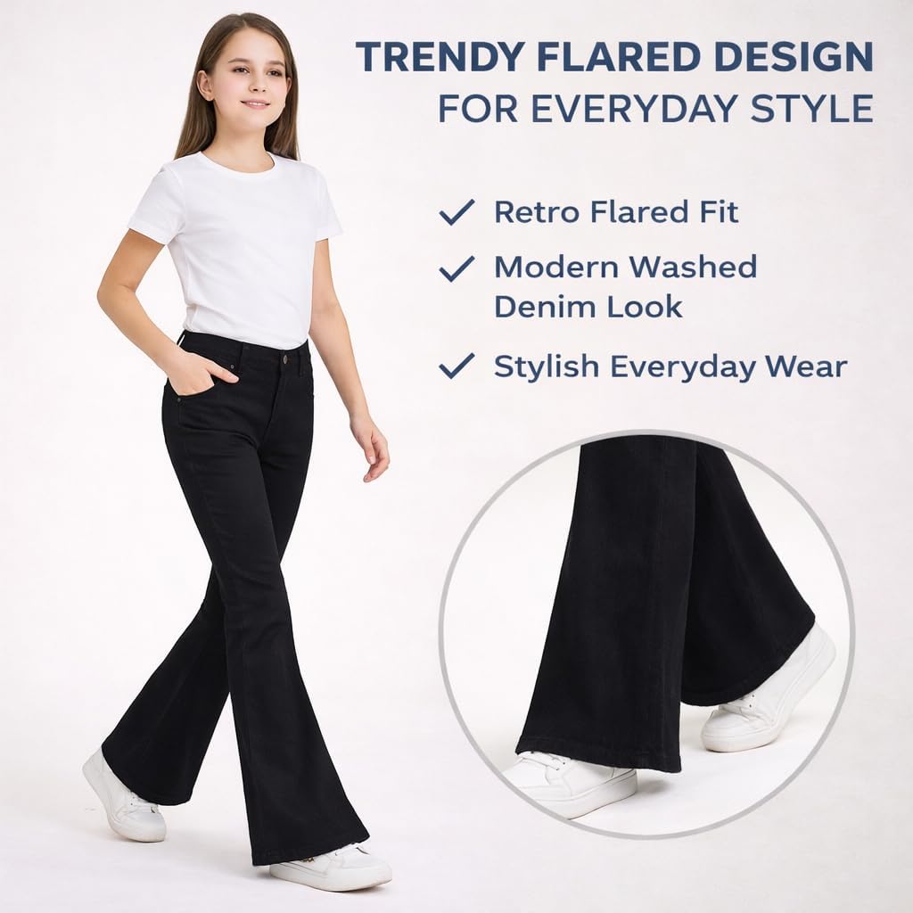 A2Z 4 Kids Girls Denim Jeans Comfortable Stretchy Jeggings Flared Bell Bottom Pants Lightweight Trousers Summer Jeans 5-14