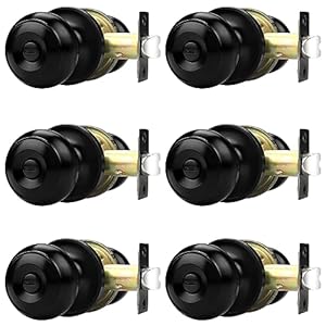 Probrico Black Door Knobs for Bedroom Bathroom, Interior Door Knob with Round Ball, Matte Black Privacy Door Knob, 6 Pack