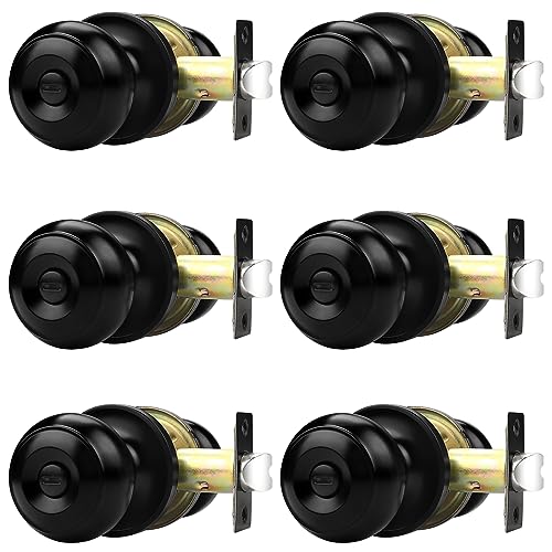 Probrico 6Pcs Black Privacy Door Knobs Lock for Bedroom or Bathroom Flat Ball Keyless Door Handles