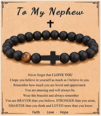 ORISPRE Nephew Gifts from Auntie Uncle, Graduation Gifts for Nephew Birthday Confirmation Communion Gifts for Teenage Boys Jewelry Religious Gifts, Nephew Bracelet