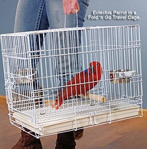 Durable Easy Portable Metal Travel or Veterinary Collapsable Parrot Bird Carrier Beaks Proof Cage with Stainless Steel Feeder Bowls Natural Wooden Perch Stand White 20" x 12" x 16"H