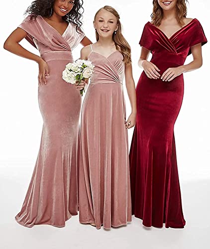 Women's Velvet Bridesmaid Dress Long V Neck Warp Prom Dress Mermaid Wedding Guest Gowns4