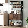 Tribesigns Kitchen Bakers Rack with Hutch, 5 Tier Kitchen Utility Storage Shelf with Cabinet & 8 Hooks, Microwave Oven Stand Rack, Free Standing Kitchen Shelf Kitchen Pantry Cabinets, Rustic Brown