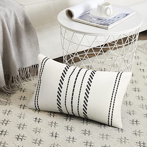 Merrycolor Decorative Farmhouse Throw Pillow Covers 12X20 Lumbar Pillow Case Cream White And Black Striped Linen Pillow Covers Neutral Accent Pillows Modern Decor Cushion Cover For Couch Sofa,Set Of 2 #TOP3