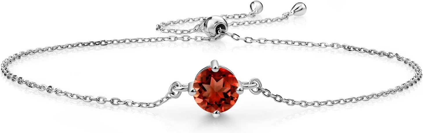Gem Stone King Gemstone Birthstone Solitaire Bracelet For Women | 925 Sterling Silver | Round 6MM | Gift for Her Women Wife Mom Lady Daughter | Adjustable Bolo Bracelet | Easy-On Easy-Off
