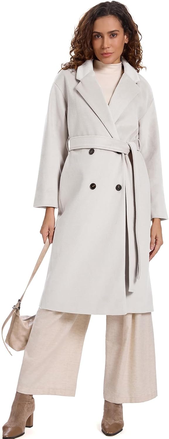 HOTIAN Women's Winter Wool Blend Coat Double Breasted Casual Notch Lapel Long Trench Overcoat Peacoat - Image 6