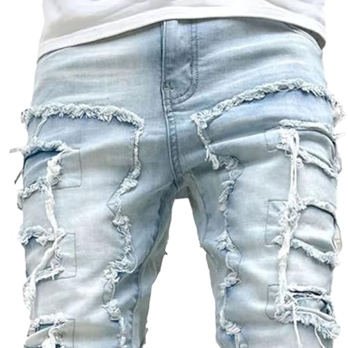 Mens Slim Fit Jeans Mens Stacked Jeans Black Skinny Jean Distressed Patchwork Frayed Straight Leg Denim Pants4