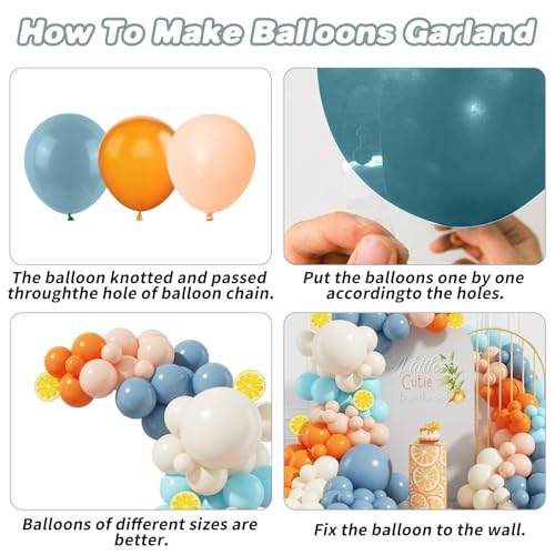 Orange & Blue Balloon Garland Arch Kit, 120PCS Macaron Orange, Retro Fog Blue Teal with Ivory White Balloons Arch, for Birthday, Baby Shower, Graduation Party Decorations - Thumbnail 3