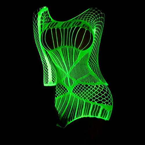 Glow in the Dark Fishnet Stockings, Luminous Sexy Green Fishnets Lingerie Tights High Waist Pantyhose One Piece Bodysuit2