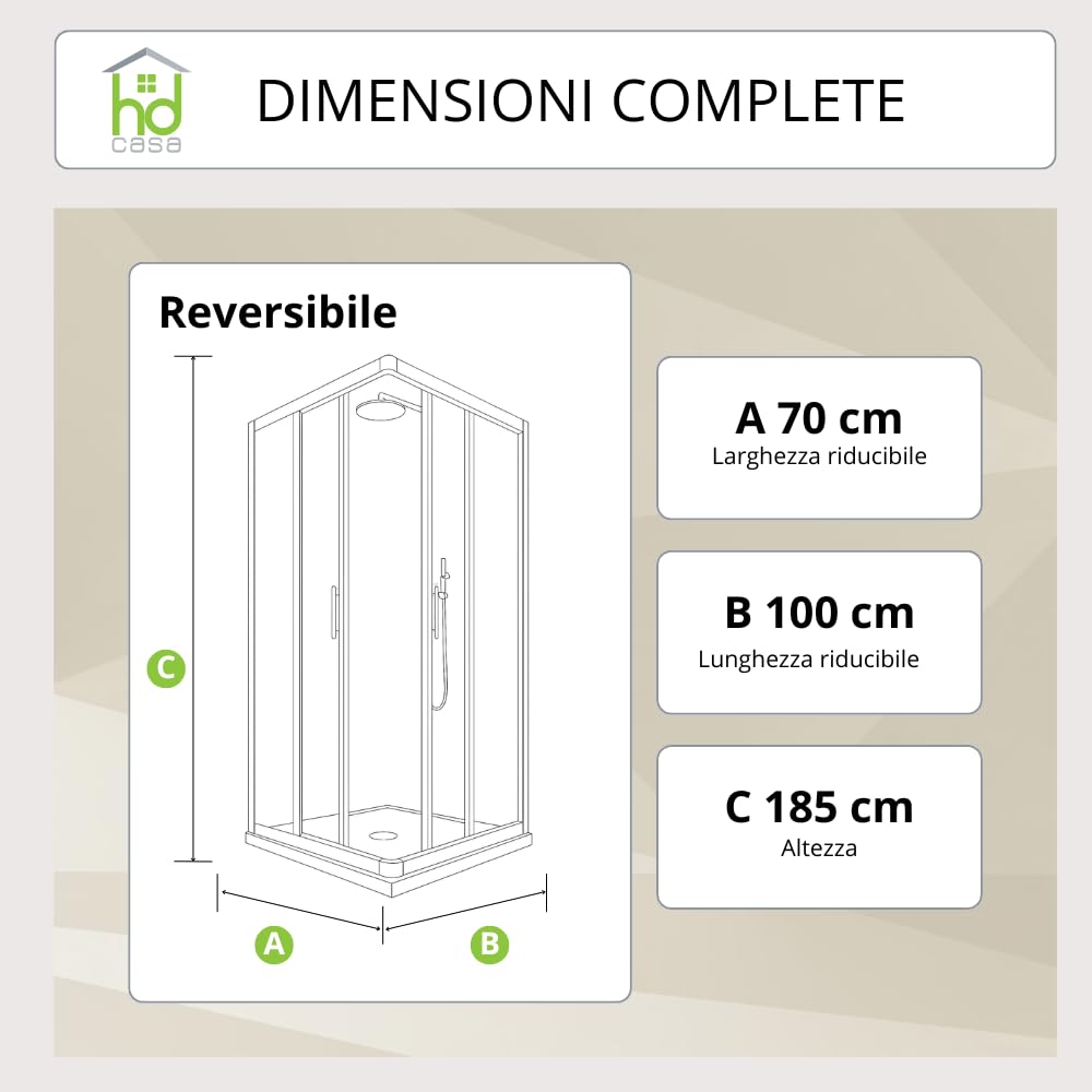 Cabina de ducha Camelia de PVC blanco, paneles acrílicos semitransparentes con efecto gota, puertas correderas angulares, cierre magnético reversibles, ajustable, sin plomo, 75 x 90 x 185 cm