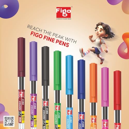 Image of Figo Fine Color Roller Pens, 0.6mm Pipe Tip, 10 Assorted Colours
