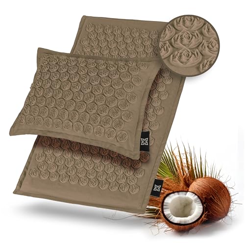 OMNANA® CACTUSX™ Akupressurmatte mit Kissen – Kokosfaserfüllung & Leinen-Bezug – Nachhaltige Massage Matte zur Entspannung & Durchblutungsförderung – Yoga Nagelmatte für Stressabbau & Rückenschmerzen