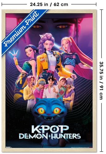 Image of Netflix KPop Demon Hunters (2025) - Group Wall Poster, 34L inch x 22.4W inch, Blonde Framed Version