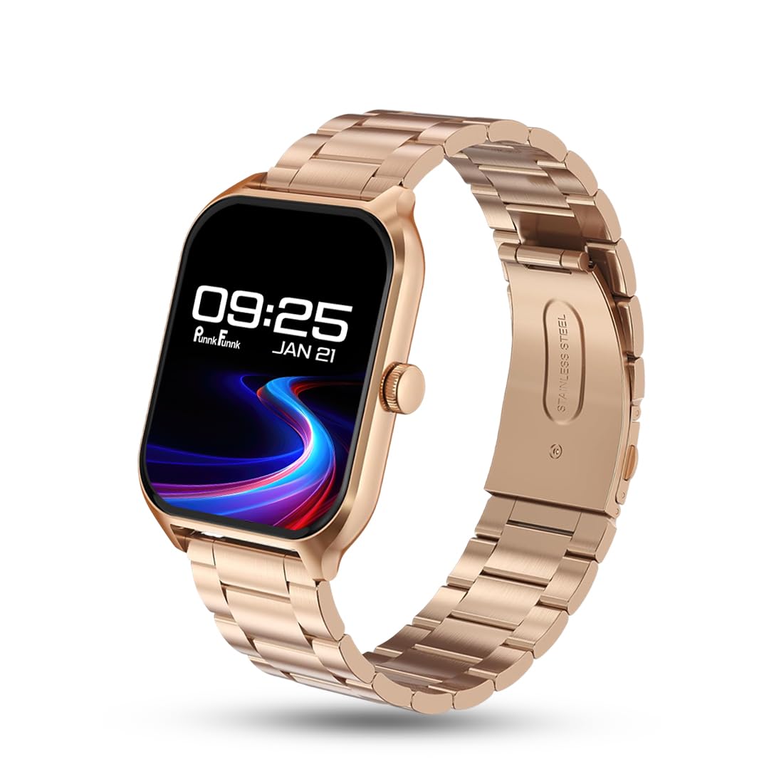 PunnkFunnk NeoLux 1.96” HD Display Smartwatch for Men & Women 2025 with 110+ Sports Modes, Heart Rate, Sleep Monitor, IP68 Waterproof, Answer/Make Calls for Android & iOS(Metal Gold)