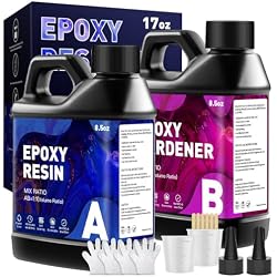 GRLELOU Epoxy Resin Kit 17OZ - No Yellowing & Less Bubble 2 Part Epoxy Resin for Beginners, 1:1 Ratio Art Resin for Wood Casting, Jewelry Making, Art Crafting & Countertop Coating (8.5OZ×2)