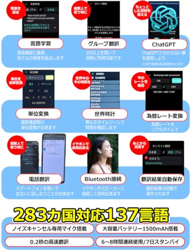 【発売記念特価】AI翻訳機 283ヵ国137言語対応 音声翻訳機 オンライン翻訳 オフライン翻訳 カメラ翻訳 写真翻訳 録音翻訳 リアルタイム翻訳 ChatGPT 双方向翻訳 携帯翻訳機 0.2秒 SIM なしモデル Wi-FI 1年保証 双方向 通訳機 海外旅行 外国人 観光客 文字起こし OCR