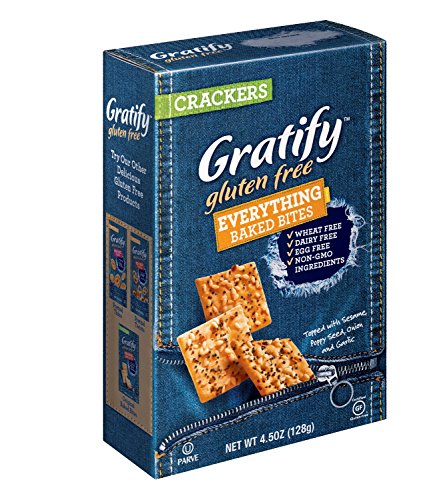 Gratify Gluten Free Crackers Bites Everything Flavor Crispy Baked Vegan GF Snacks, Sesame Poppy Seed Onion & Garlic, 4.5oz Bag (Pack of 12)