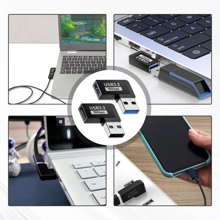 4 Adattatori USB 90 Gradi - USB 3.2 Maschio/Femmina, Trasferimento Dati 10Gbps, Nero - Foto 7