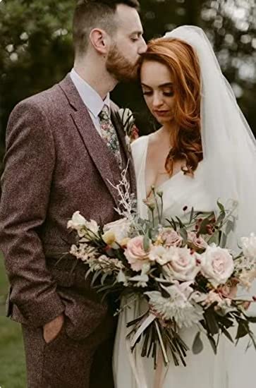 Tweed Suits for Men Slim Fit 3 Piece Suit Double Breasted Herringbone Wool Suits Wedding Prom Bussiness4