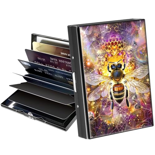 BREIDMKFM Metal Wallet,Credit Card Holder for Women Men,Thin Slim Mini Aluminum Wallet RFID Blocking Holder Travel Hard Case Small Business Card Holder ID Case,Colorful Cute Bee