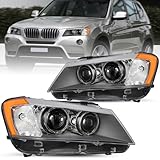 JSBOYAT Headlight Assembly Compatible with 2011 2012 2013 2014 BMW X3 Xenon W/O AFS, OE Headlamp Driver and Passenger Side BM2502172 BM2503172
