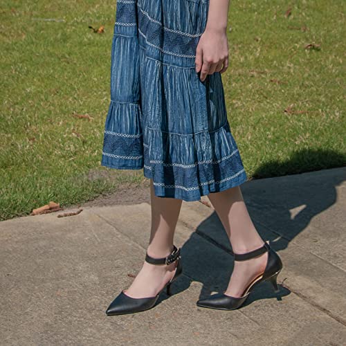 Jenn Ardor Women's Kitten Heel Pumps Ladies Closed Pointed Toe D'orsay Ankle Strap Dress Stiletto Black, Black, 8 (9.7In) #TOP1