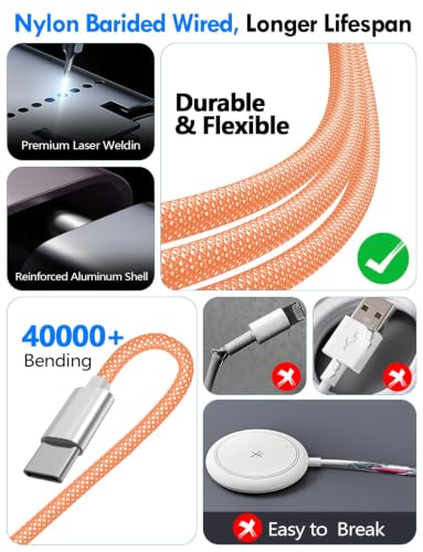 Image of 1Pack Multi Charging Cable Cord for Travel Essentials,Apple Watch Charger,iPhone Charger,[3-in-2] Type C /Lightning Cable Portable Designed for iWatch,iPhone 17-8,Galaxy S26-21,AirPods,iPad-4FT Orange