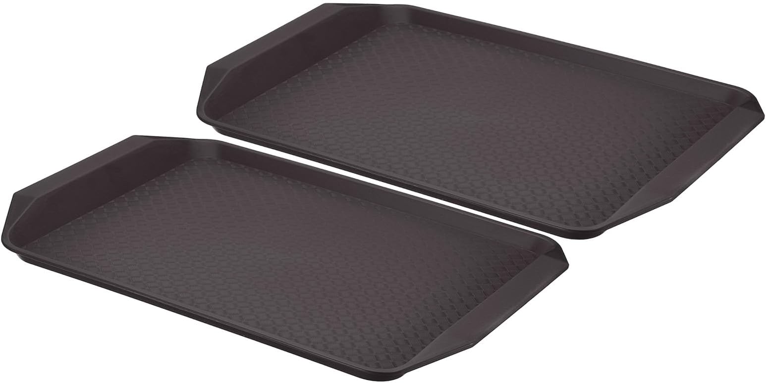 PATIKIL Plastic Fast Food Serving Tray, 2 Pcs 17" x 11.9" Non-Silp Rectangle Restaurant Serving Tray Reusable Cafeteria Platter for Party Home Kitchen Coffee, Brown