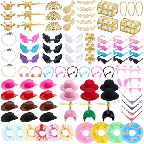 Poen 100 Pcs Rubber Duck Accessories, Hats Wings Crowns Rings for Ducks