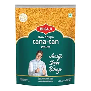 Bikaji Tana-Tan Aloo Bhujia Sev 14.11 oz (400g) | Indian Namkeen Fried Potato Noodles for Bar Snack| Spicy & Crunchy Indian Namkeen Bhujia Sev for Party Mix | Authentic aaloo Bhujia Sev for Tea-Time