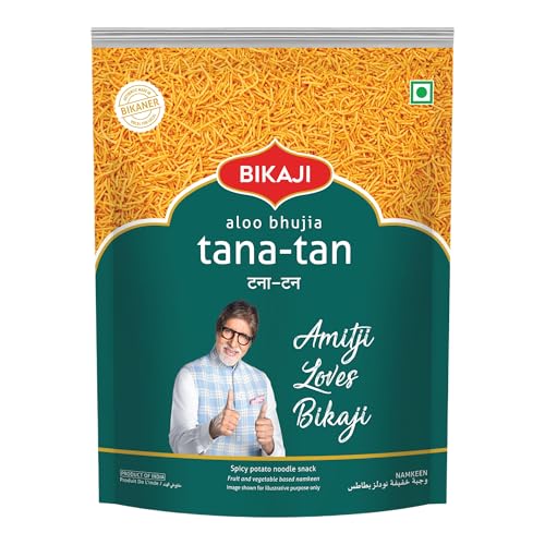 Bikaji Tana-Tan Aloo Bhujia Sev 14.11 oz (400g) | Indian Namkeen Fried Potato Noodles for Bar Snack| Spicy & Crunchy Indian Namkeen Bhujia Sev for Party Mix | Authentic aaloo Bhujia Sev for Tea-Time