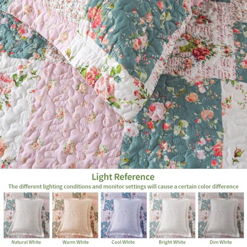 VAPUTAR Queen Size Quilt Set - Reversible Floral Queen Size Bedspreads with Wavy Edges - Lightweight Farmhouse Queen Quilt Bedding Sets for Bed Decorations, 3 Pieces