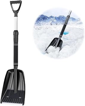 Snow Shovel,Home Garage Snow Removal with Ergonomic Handle,Heavy-Duty Lightweight Shoveling Tool,Long Large Capacity Shovel for Garden Car Camping Outdoor Black