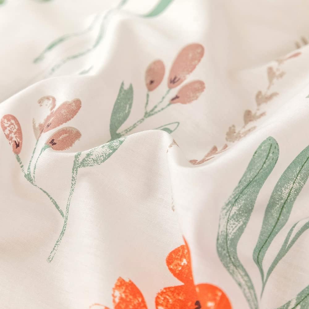 Housse de Couette 240 x 260 Coton Motif Fleurie Parure de Lit 100% Coton Imprimé Feuilles Vertes Adulte Parure Housse Couette 240x260 avec Fermeture Éclair 2 Personnes avec 2 Taies d'oreiller 65x65cm