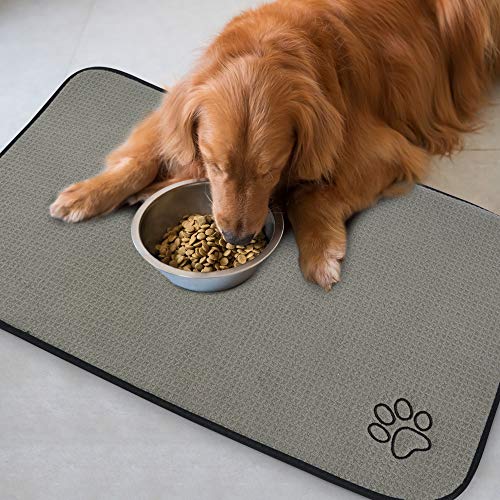 Sinland Microfiber Extra-Large Pet Food Mat Dog Feeding Mat Pet Bowl Mat with Anti-Skid Backing 21Inch x 32Inch Grey - Image 8