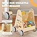 Pithfor Wooden Baby Push Walker, Baby Walker with Activity Center for Girls Boys, Montessori Sensory Push Toys for Babies Learning to Walk & Sit-to-Stand