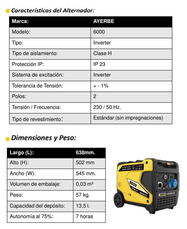 BRICOSOL GENERADOR GASOLINA AYERBE 6000 INVERT E