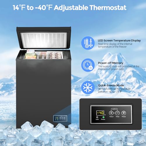 COWSAR 3.5 Cu.Ft Chest Freezer, 14℉ to -40℉ Ultra-Low Temperature Deep Freezer with 2 Removable Stainless Steel Baskets, Electronic Control, 7 Level Adjustable Thermostat