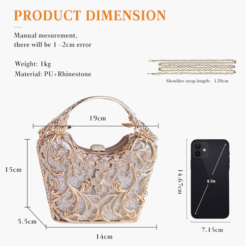 Image of CORIOS Women Rhinestone Evening Bag Sparkly Sequin Purse Crystal Clutch Bag Bridal Wedding Handbag Glitter Shoulder Bag
