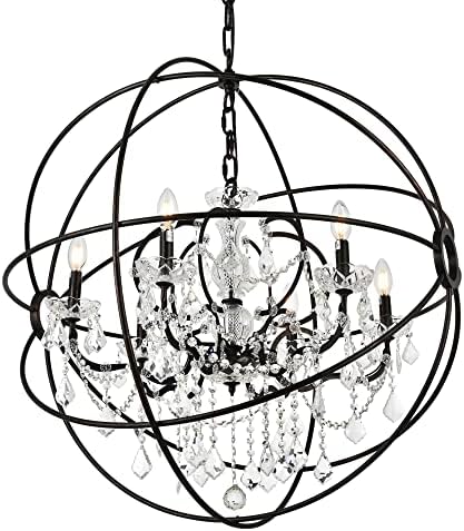 Elegant Lighting 1130 Geneva Collection 6-Light Pendent Lamp with Royal Cut Crystals, 32" Depth by 34.5" Height, Dark Bronze Finish