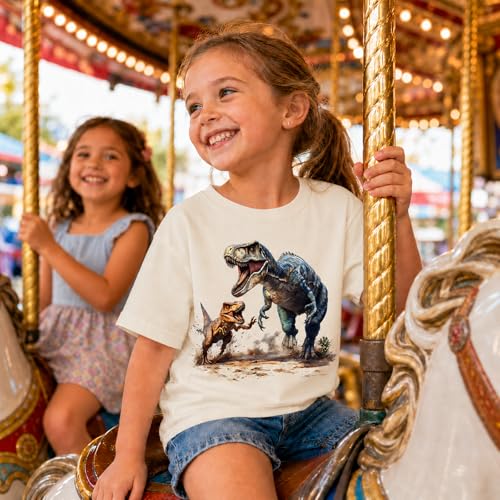 Image of Dinosaur Shirt for Kids Boys Girls Funny Toddler Dino Short Sleeve Graphic Cotton Tee Top 2-7T