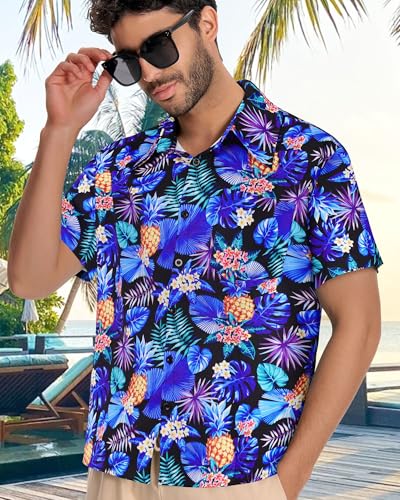 Image of Men Hawaiian Shirt Short Sleeve Summer Beach Button Down Shirts with Pocket