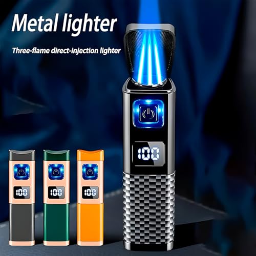 Encendedor metálico para cigarros con llama triple y recargable miniatura 2