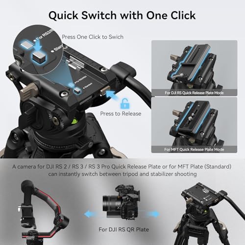 Image of SmallRig AD-80 FreeBlazer Heavy-Duty Video Tripod System, 75 inch Tall, Fluid Head, One-Step Height Adjust, Dual-Mode QR Plate, Load up to 17lbs, Professional Tripod for Camera