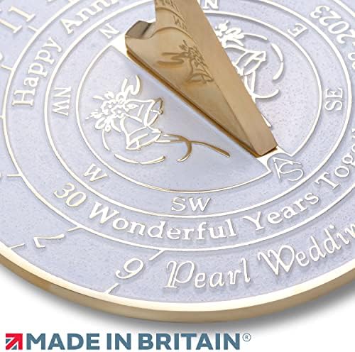 The Metal Foundry Anniversary Sundial Gift For 30th Pearl Wedding Anniversary 1993-2023. Recycled Brass Home Decor Garden Present Idea Handmade In UK For Parents, Grandparents, Friends Or Couples